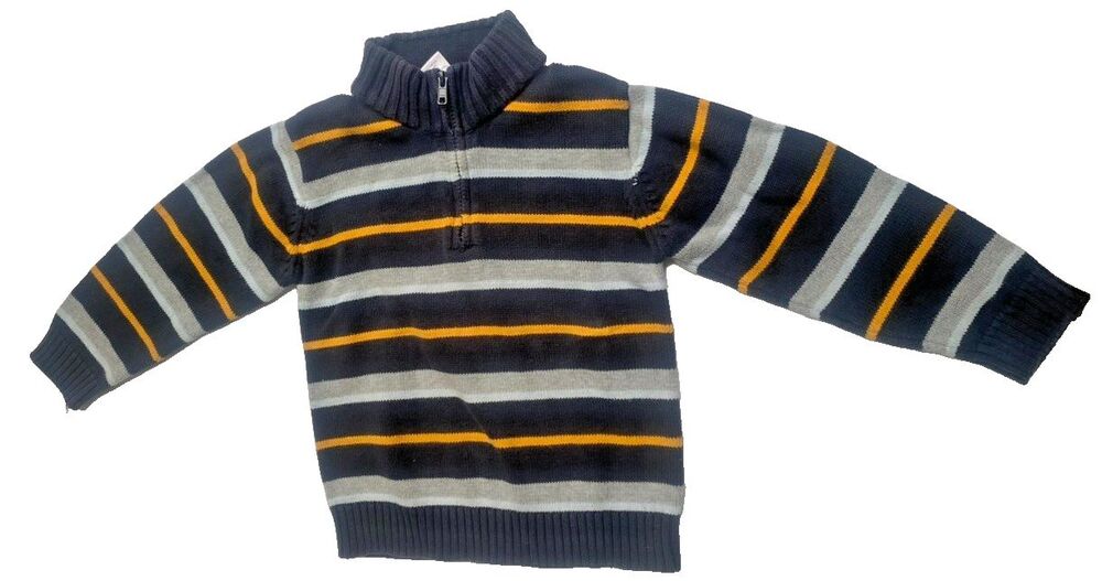 Gymboree Boys Mock Neck 1/4 Zip Sweater Navy Blue Gray Striped Classic -Size 5T